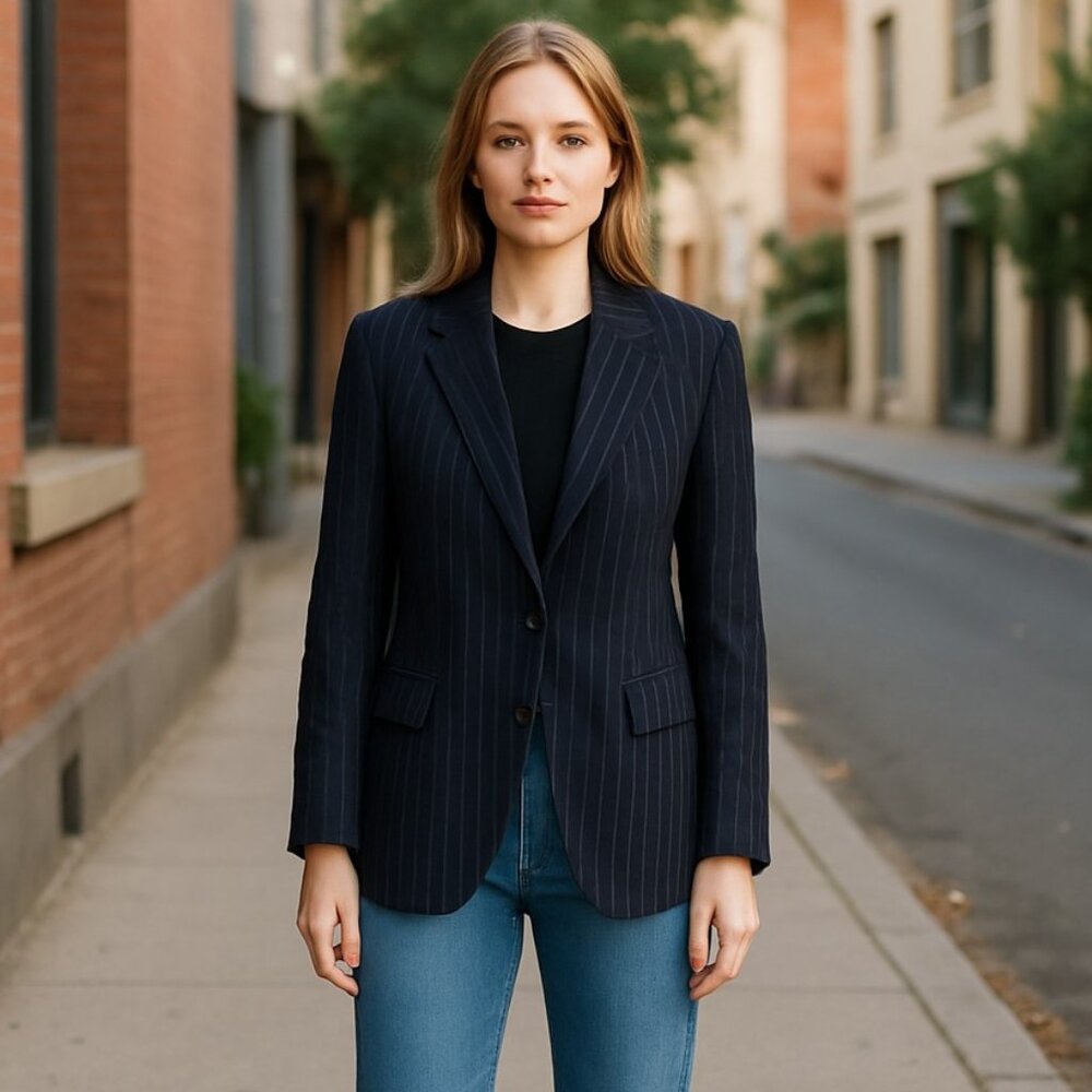 NWT EXPRESS Striped Relax Fit One Button Blazer Medium Black Medium